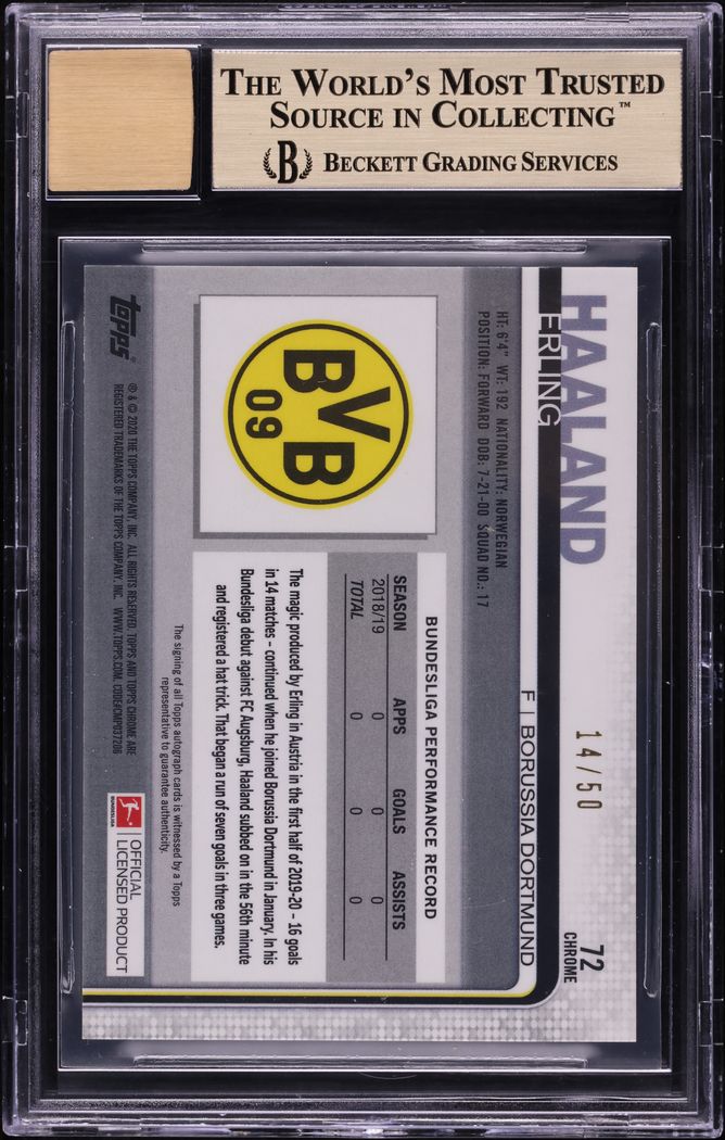 2019 Topps Chrome Bundesliga Gold Refractor Erling Haaland RC AUTO /50 BGS 9.5