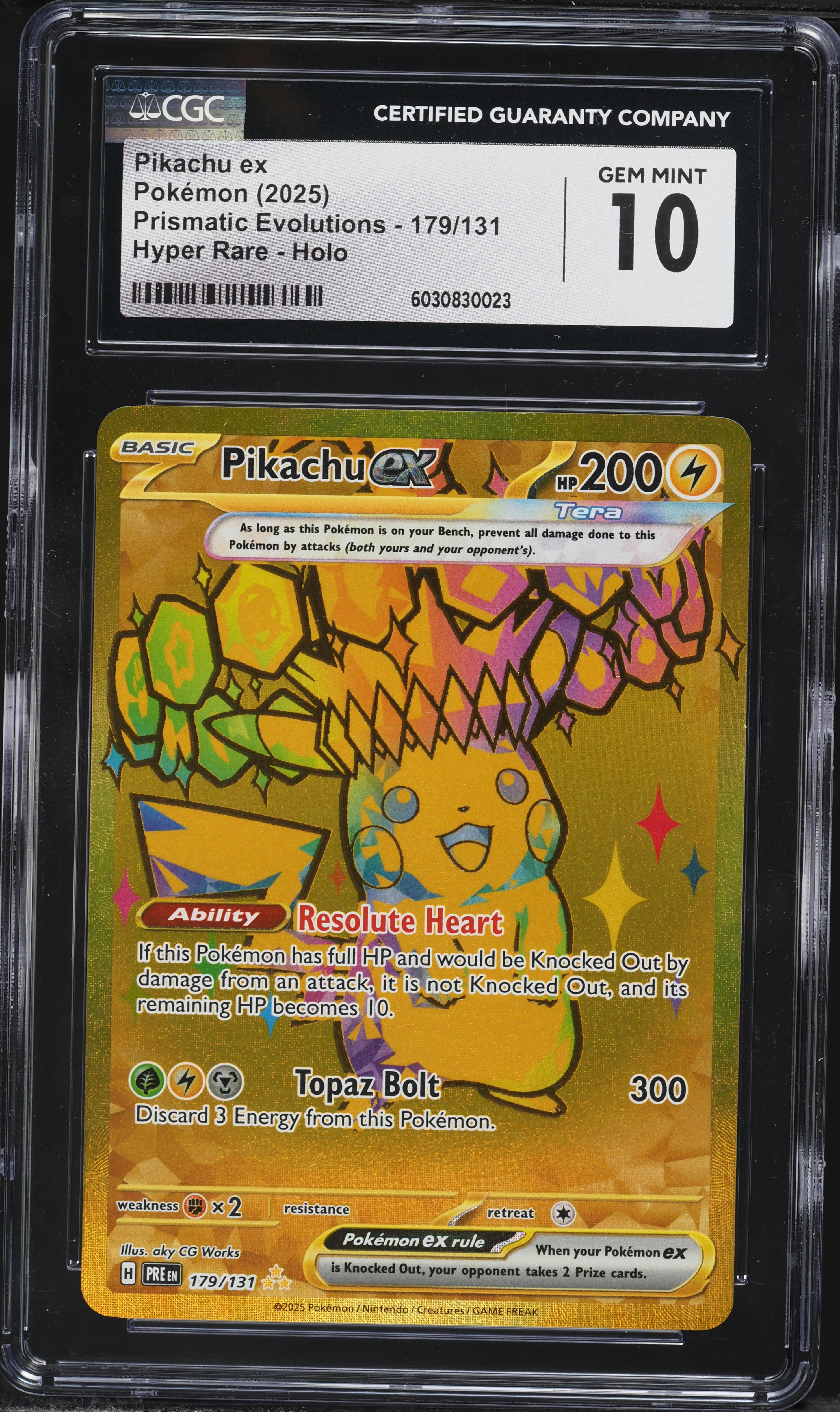 2025 Pokemon Scarlet & Violet Prismatic Evolutions Gold Rare Pikachu ex #179 CGC 10 GEM MINT