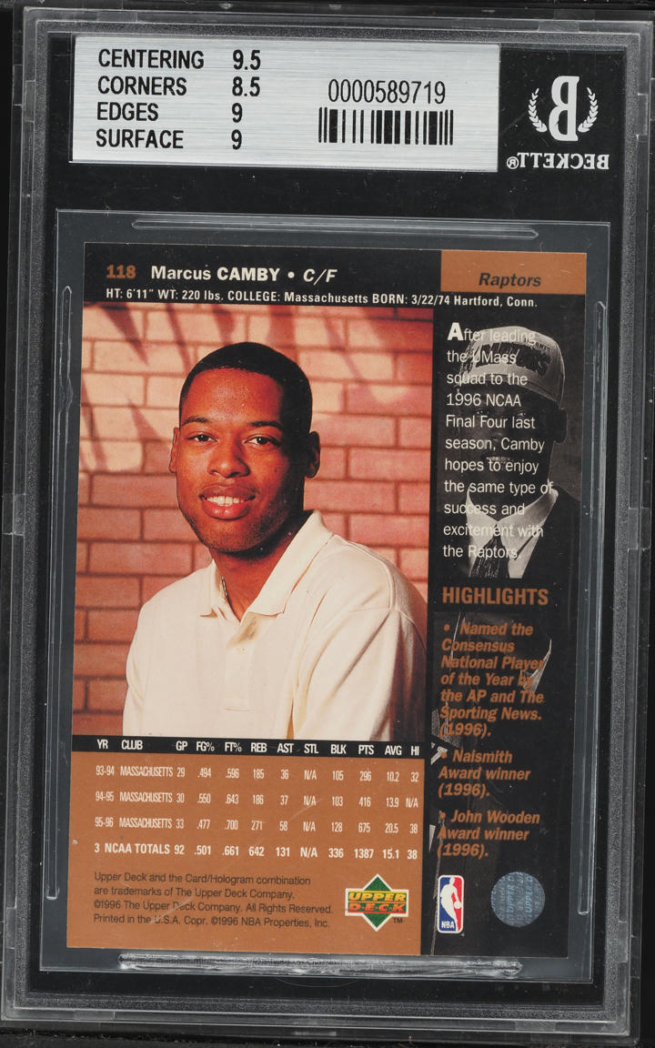 1996 Upper Deck Basketball Marcus Camby ROOKIE #118 BGS 9 MINT