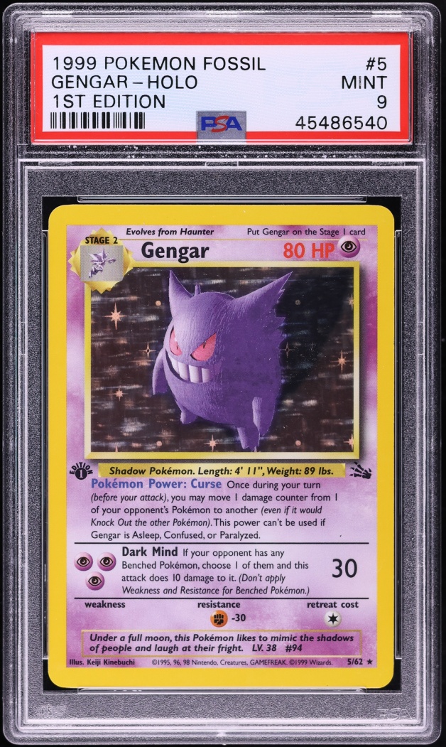 1999 Pokemon Fossil 1st Edition Holo Gengar #5 PSA 9 MINT