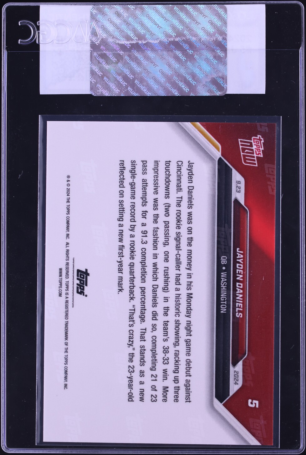 2024 Topps Now Jayden Daniels ROOKIE #5 CGC AUTH