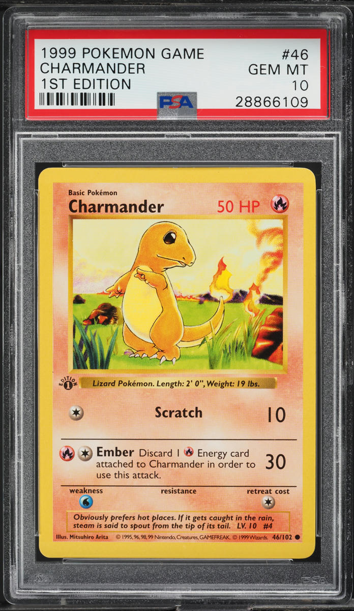 1999 Pokemon Base Set Shadowless 1st Edition Charmander #46 PSA 10 GEM MINT