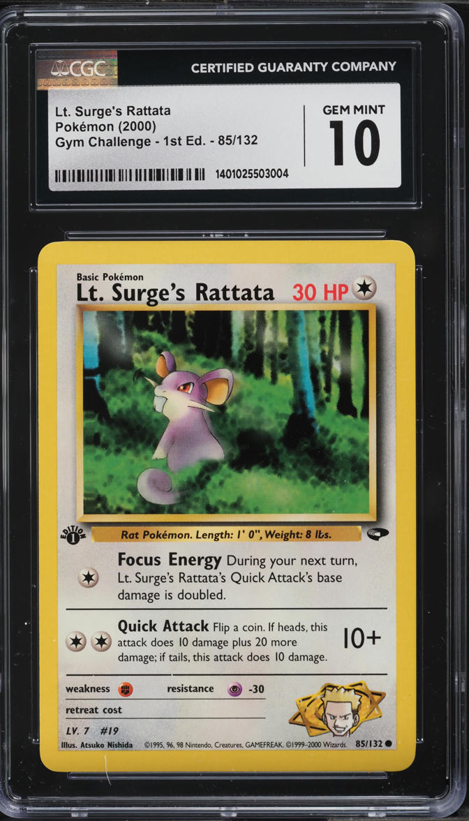 2000 Pokemon Gym Challenge 1st Edition Lt. Surge's Rattata #85 CGC 10 GEM MINT - Main Image