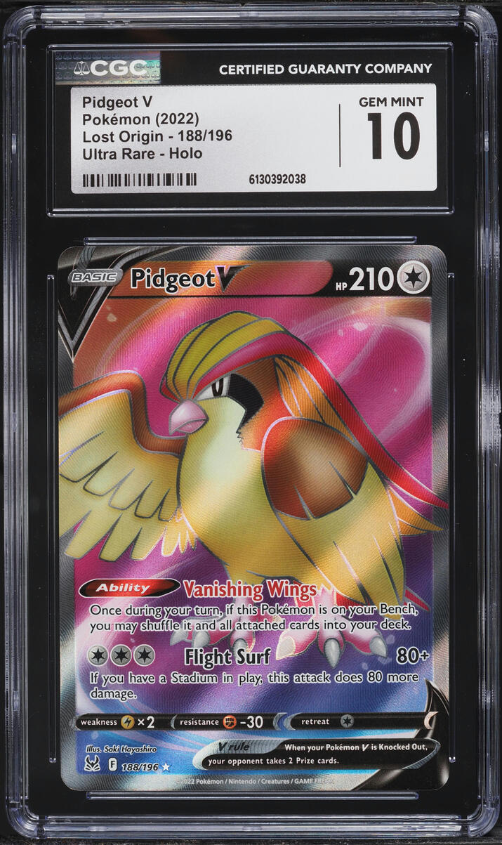 2023 Pokemon Sword & Shield Lost Origin Full Art Pidgeot V #188 CGC 10 GEM MINT
