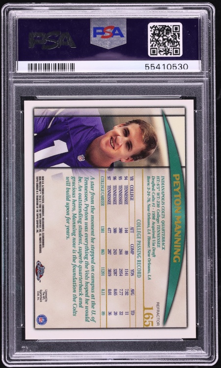 1998 Topps Chrome Refractor Peyton Manning ROOKIE #165 PSA 9 MINT
