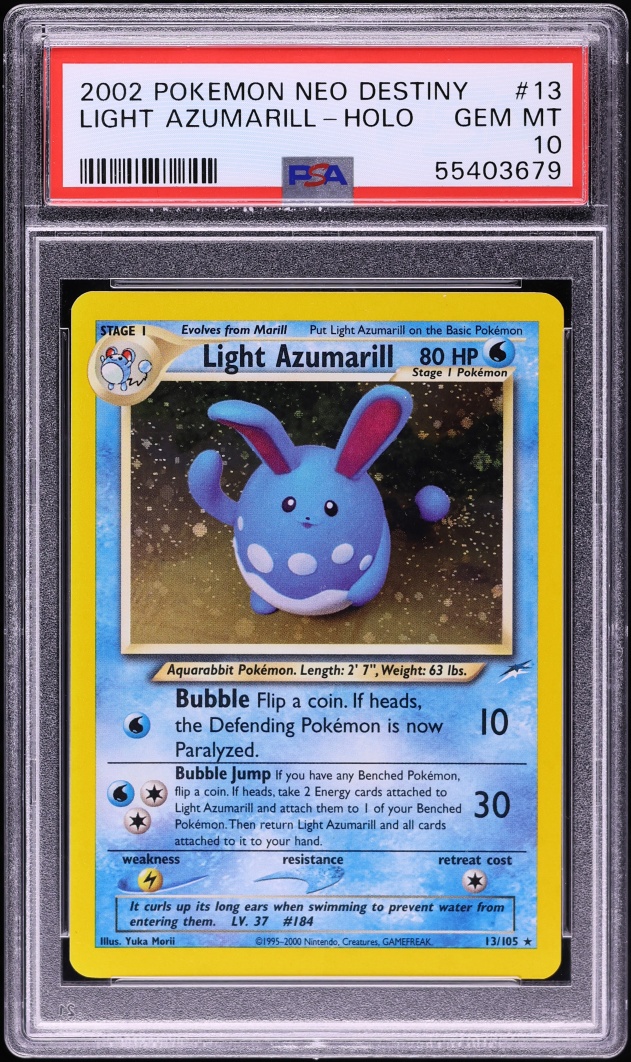 2002 Pokemon Neo Destiny Holo Light Azumarill #13 PSA 10 GEM MINT