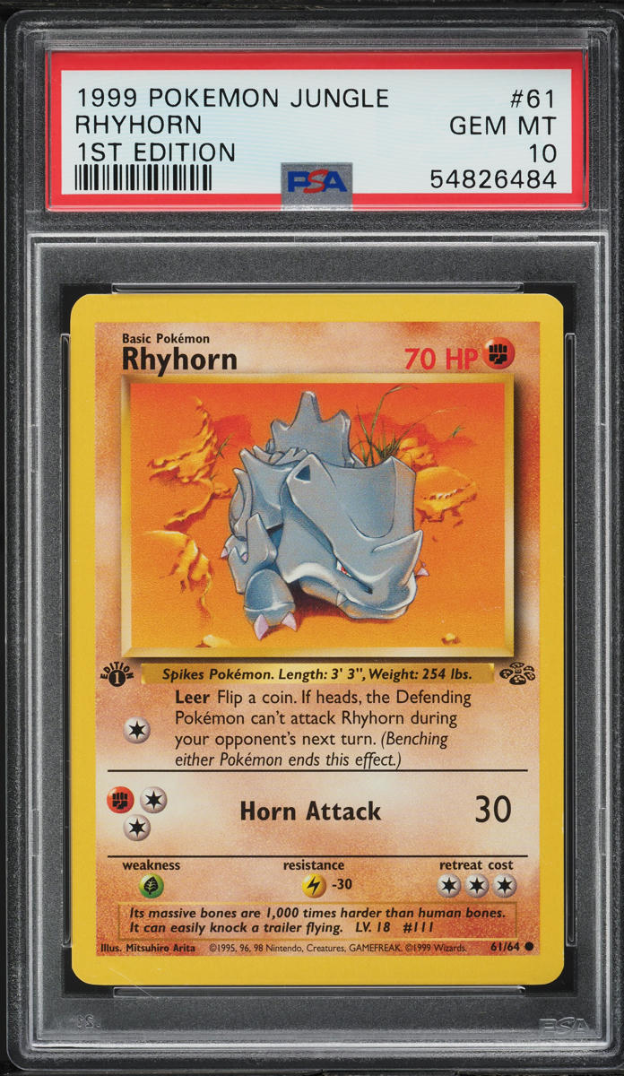 1999 Pokemon Jungle 1st Edition Rhyhorn #61 PSA 10 GEM MINT