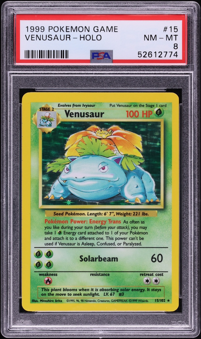 1999 Pokemon Base Set Holo Venusaur #15 PSA 8 NM-MT