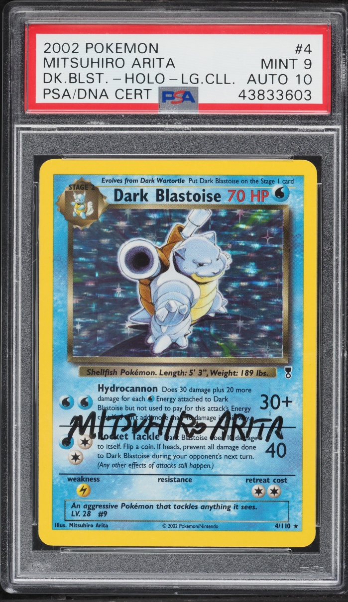 2002 Pokemon Legendary Collection Holo Dark Blastoise Mitsuhiro Arita AUTO DNA 10 #4 PSA 9 MINT