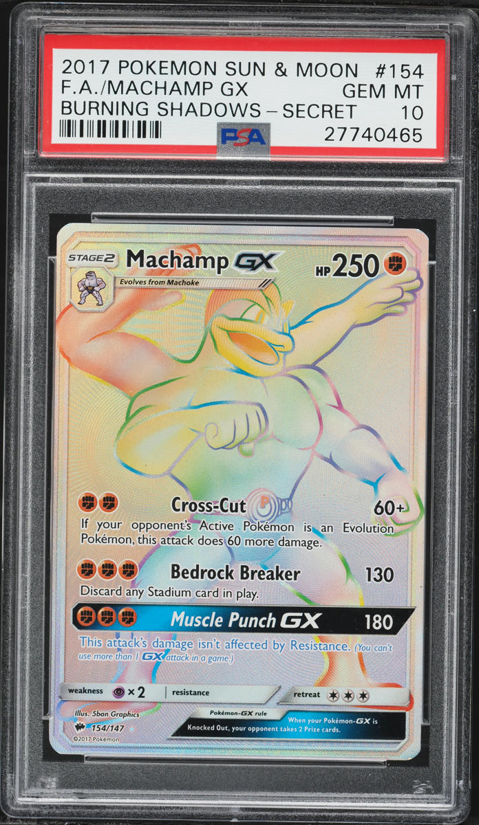 2017 Pokemon Sun & Moon Burning Shadows Rainbow Rare Machamp GX #154 PSA 10 GEM MINT