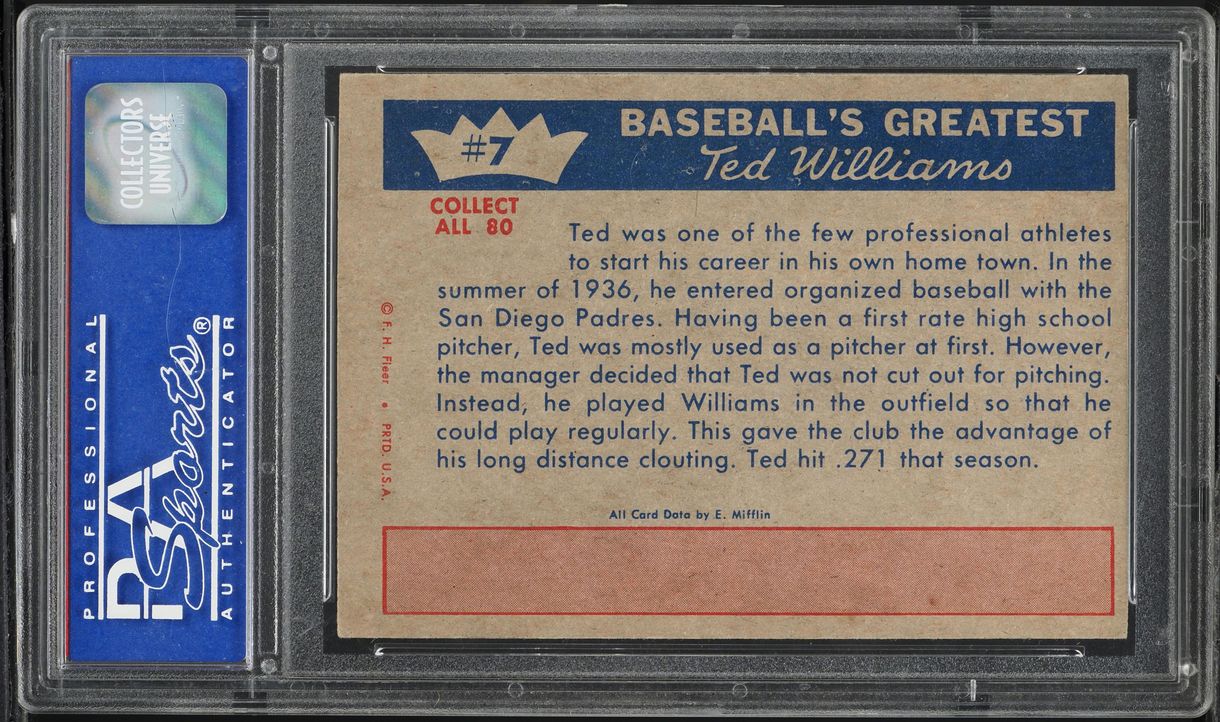 1959 Fleer Ted Williams '36 FROM MOUND TO PLATE #7 PSA 7 NRMT