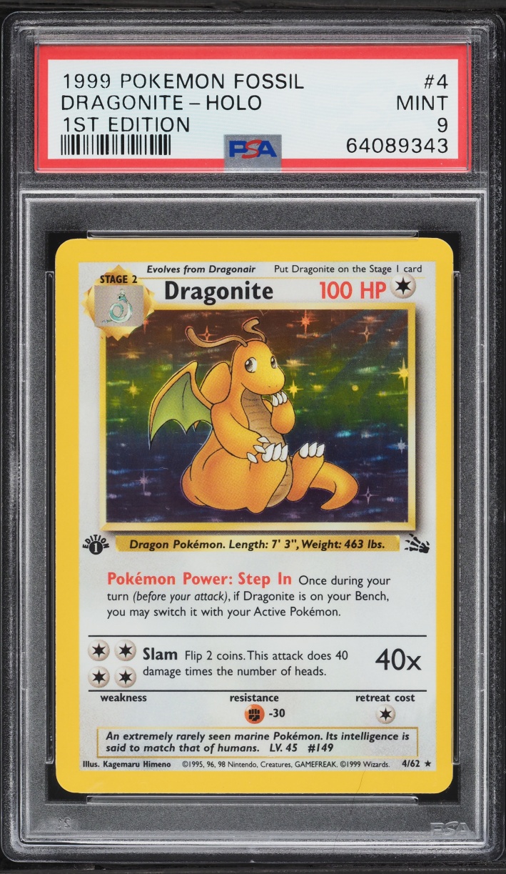 1999 Pokemon Fossil 1st Edition Holo Dragonite #4 PSA 9 MINT