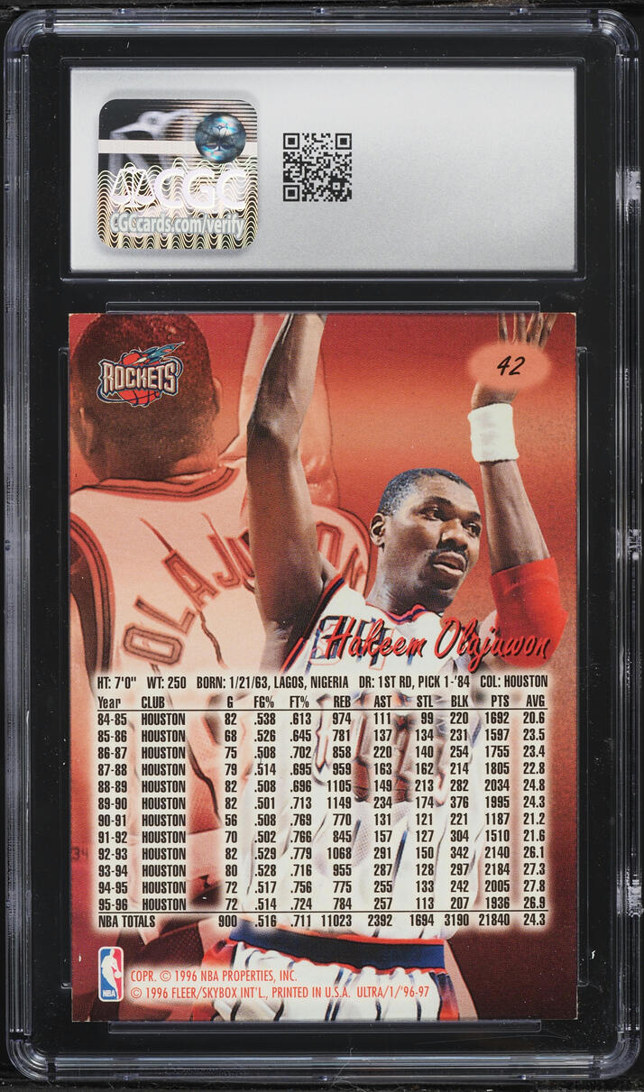 1996 Ultra Basketball Hakeem Olajuwon #42 CGC 6 EXMT