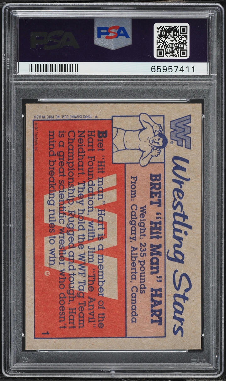 1987 Topps WWF Wrestling Bret "Hit Man" Hart ROOKIE #1 PSA 6 EXMT