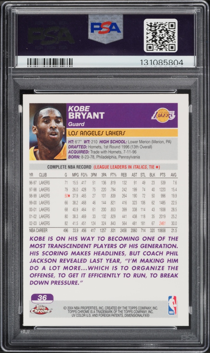 2003 Topps Chrome Kobe Bryant #36 PSA 9 MINT