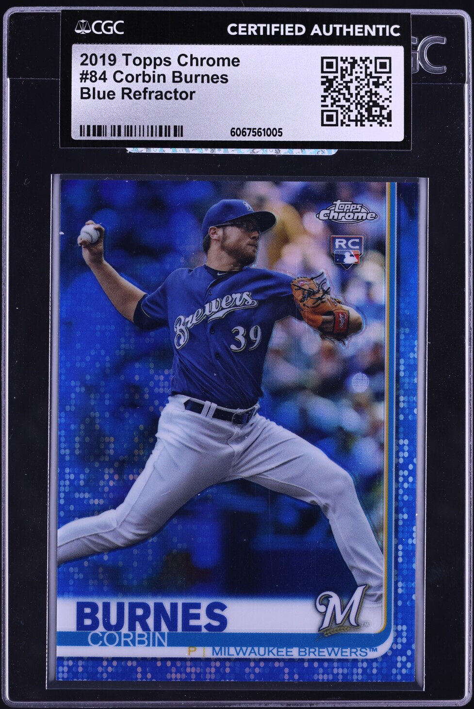 2019 Topps Chrome Blue Refractor Corbin Burnes ROOKIE /150 #84 CGC AUTH