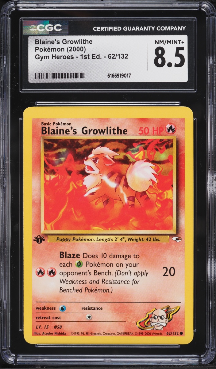 2000 Pokemon Gym Heroes 1st Edition Blaine's Growlithe #62 CGC 8.5 NM-MT+