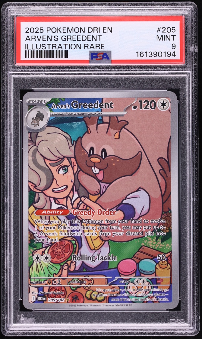 2025 Pokemon Scarlet & Violet Destined Rivals IR Arven's Greedent #205 PSA 9 MINT