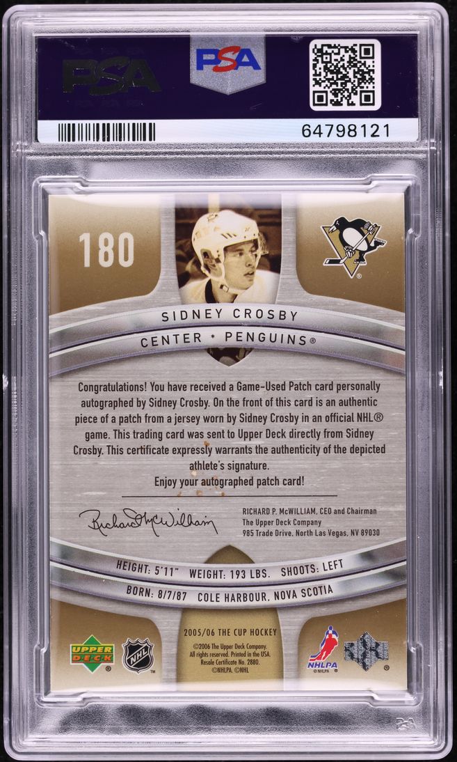 2005 UD The Cup Gold Rainbow Sidney Crosby ROOKIE PATCH AUTO /87 DNA 9 PSA AUTH