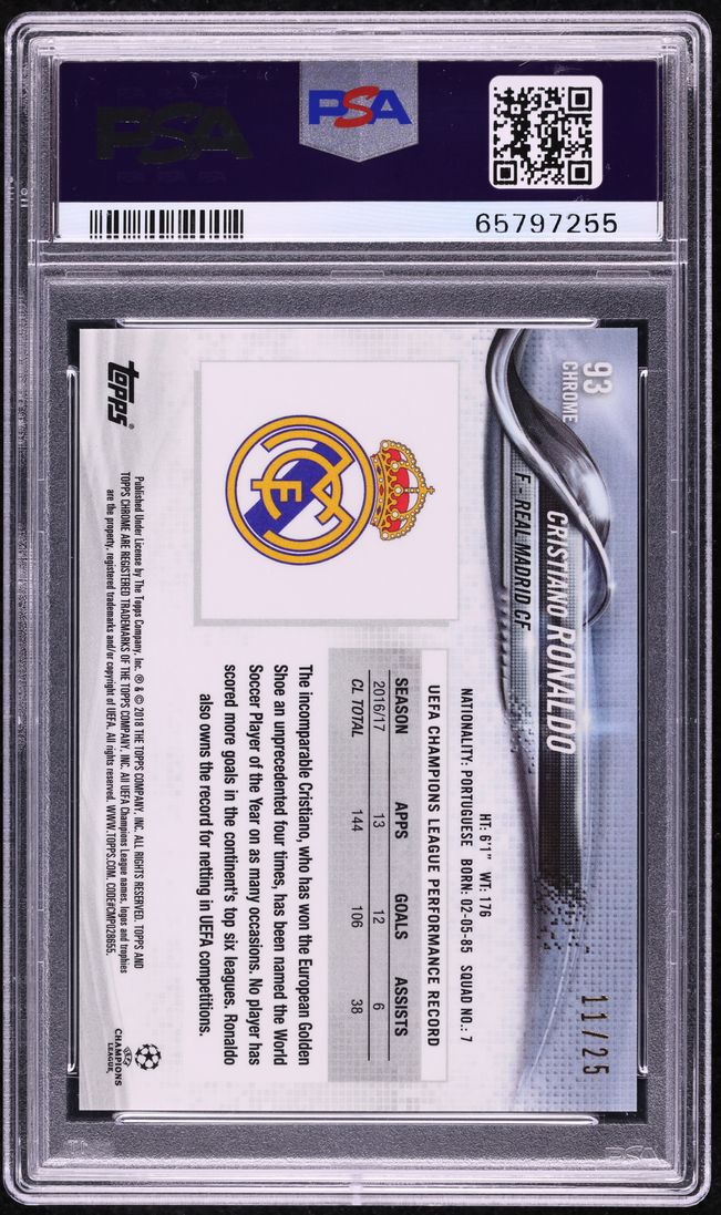 2017 Topps Chrome UEFA Orange Refractor Cristiano Ronaldo /25 #93 PSA 10 GEM