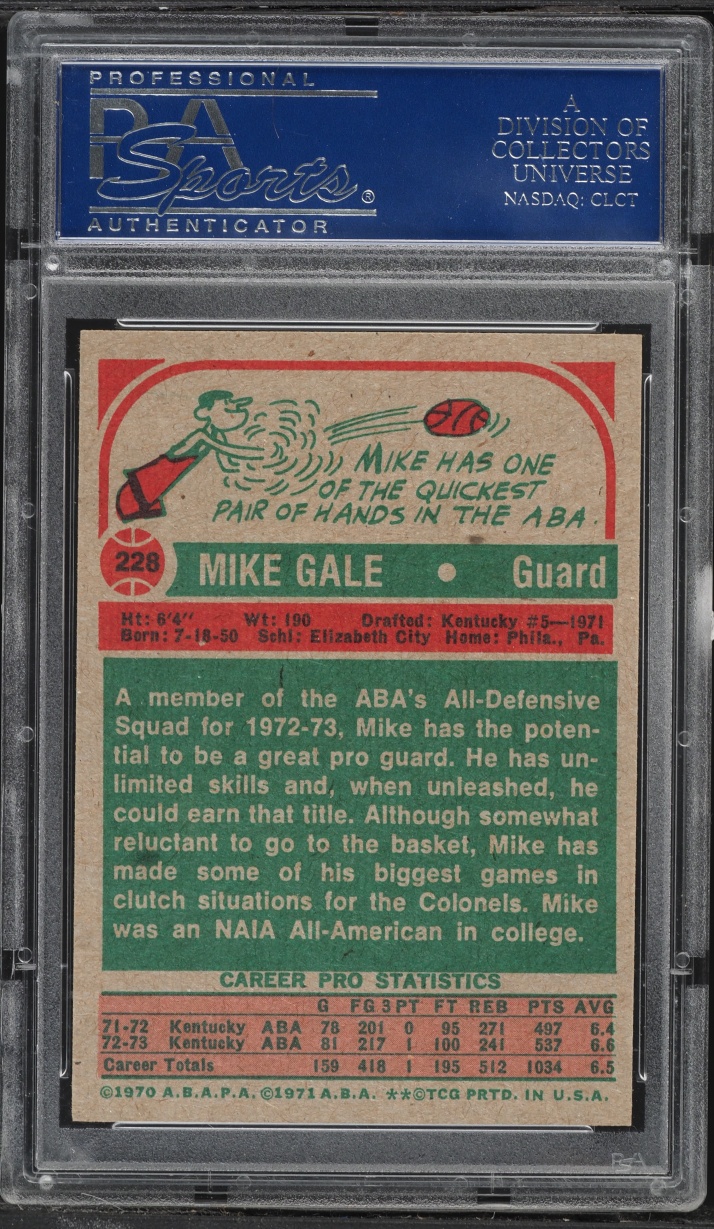 1973 Topps Basketball Mike Gale #228 PSA 9 MINT
