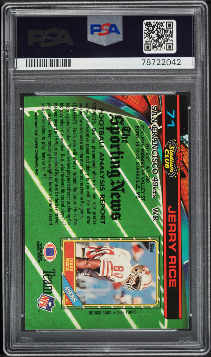 1991 Stadium Club Football Jerry Rice #71 PSA 8 NM-MT