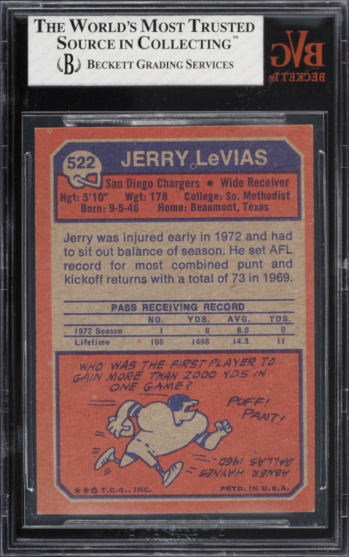1973 Topps Football Jerry Levias #522 BVG 8 NM-MT