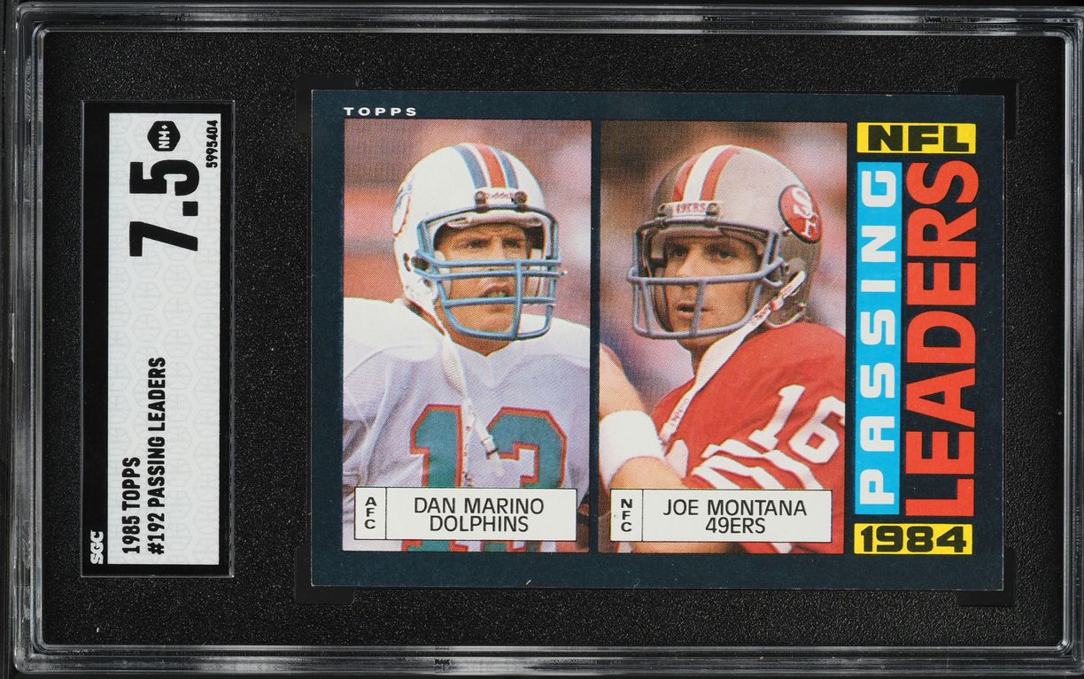 1985 Topps Football Dan Marino & Joe Montana PASSING LEADERS #192 SGC 7.5 NRMT+