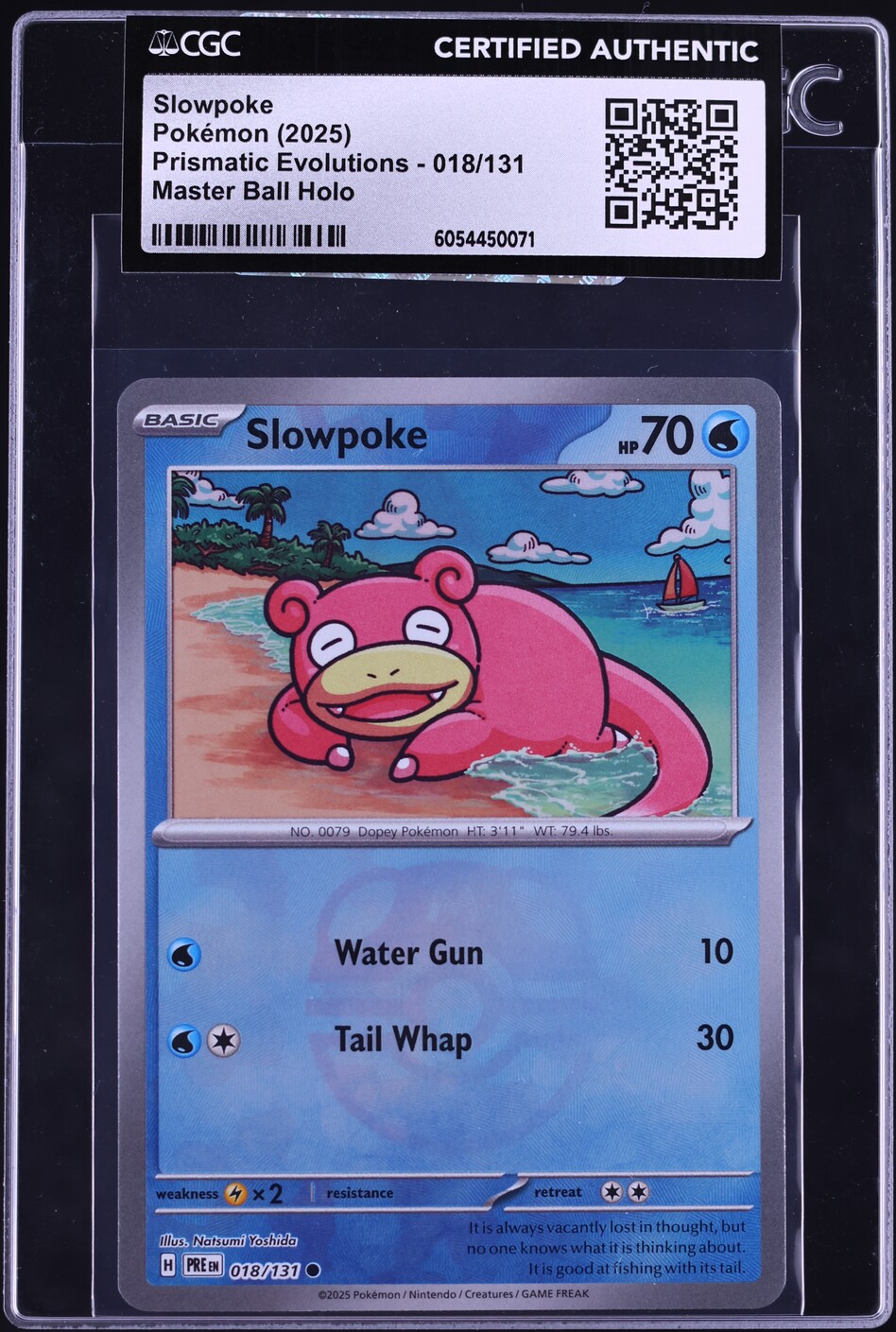 2025 Pokemon Scarlet & Violet Prismatic Evolutions Master Ball Holo Slowpoke #18 CGC AUTH