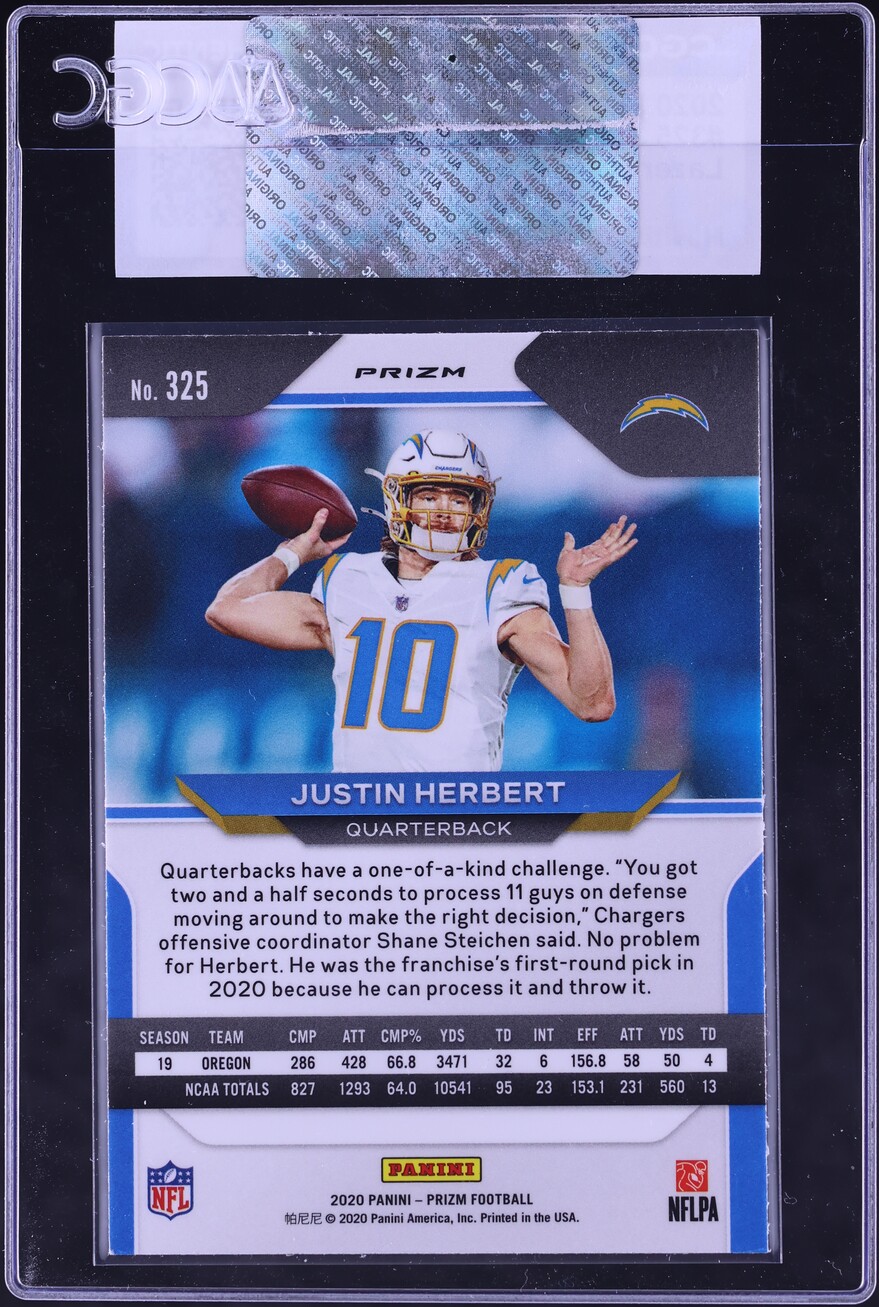 2020 Panini Prizm Lazer Justin Herbert ROOKIE #325 CGC AUTH