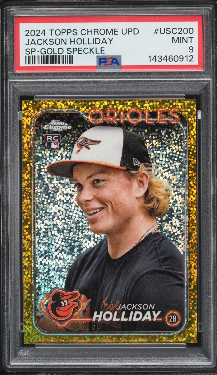 2024 Topps Chrome Update Gold Speckle Jackson Holliday SP ROOKIE /50 #USC200 PSA 9 MINT