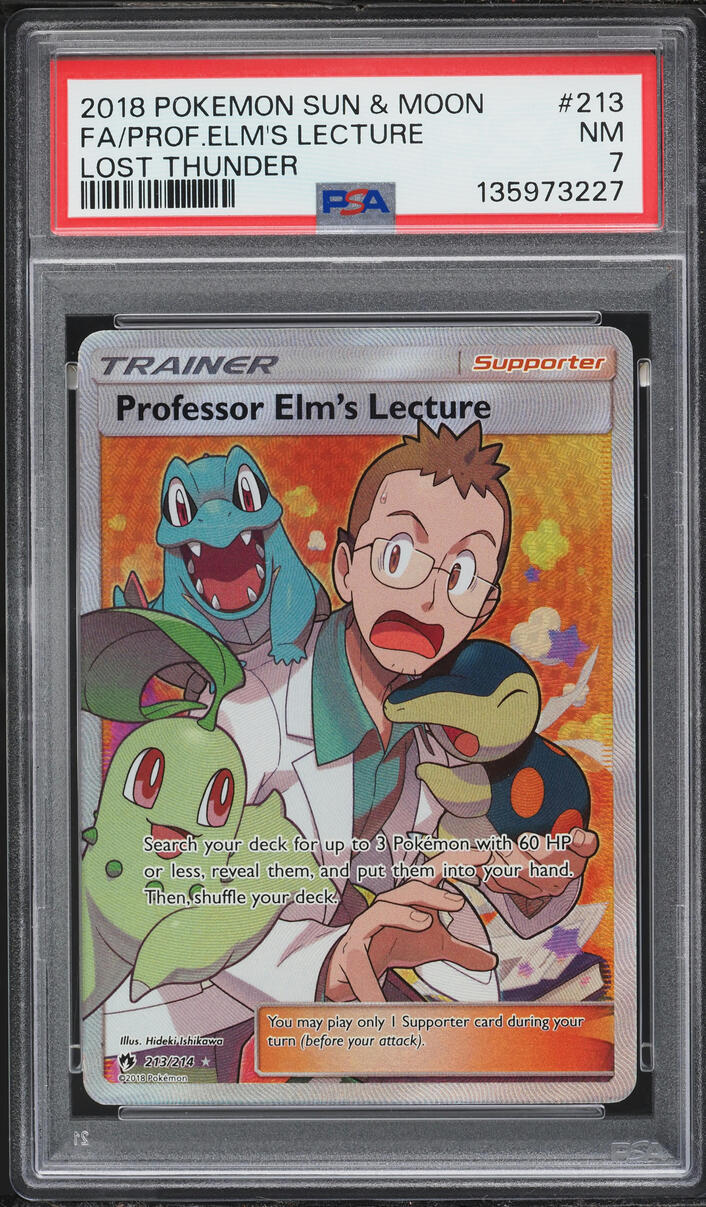 2018 Pokemon Sun & Moon Lost Thunder Full Art Professor Elm's Lecture #213 PSA 7 NRMT