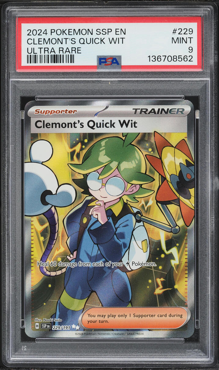 2023 Pokemon Scarlet & Violet Surging Sparks Full Art Clemont's Quick Wit #229 PSA 9 MINT