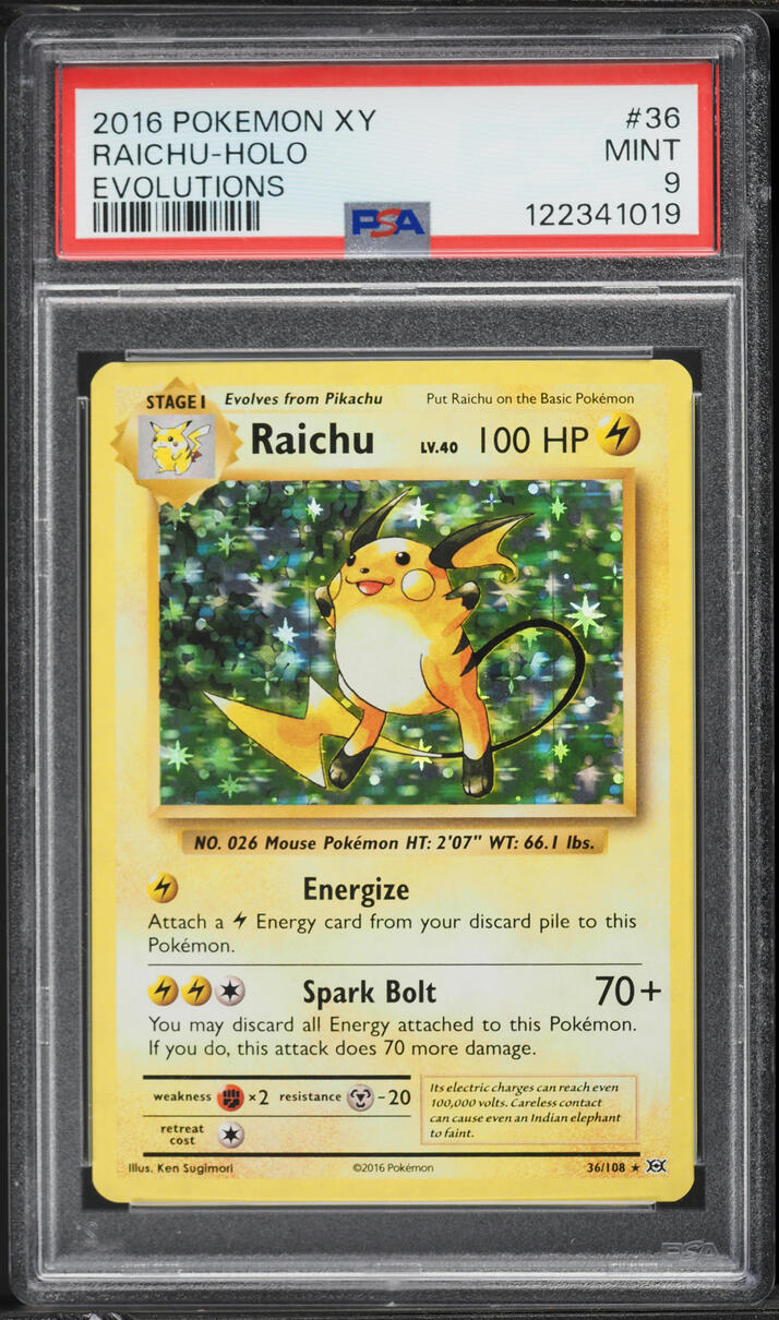 2016 Pokemon XY Evolutions Holo Raichu #36 PSA 9 MINT