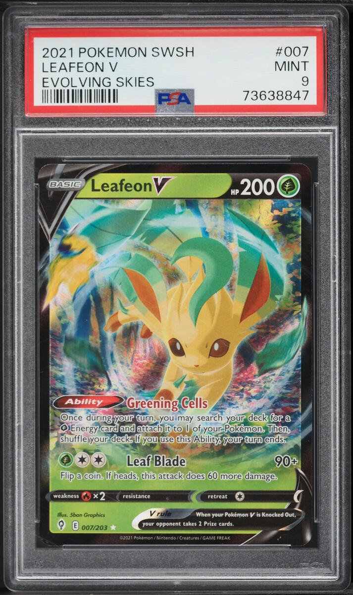 2021 Pokemon Sword & Shield Evolving Skies Leafeon V #7 PSA 9 MINT