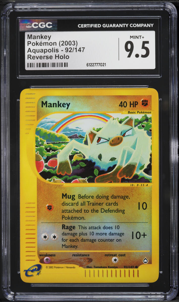 2003 Pokemon Aquapolis Reverse Holo Mankey #92 CGC 9.5 MINT+