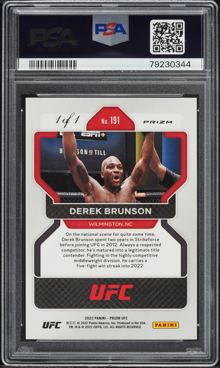2022 Panini Prizm UFC Black Derek Brunson 1/1 #191 PSA 9 MINT