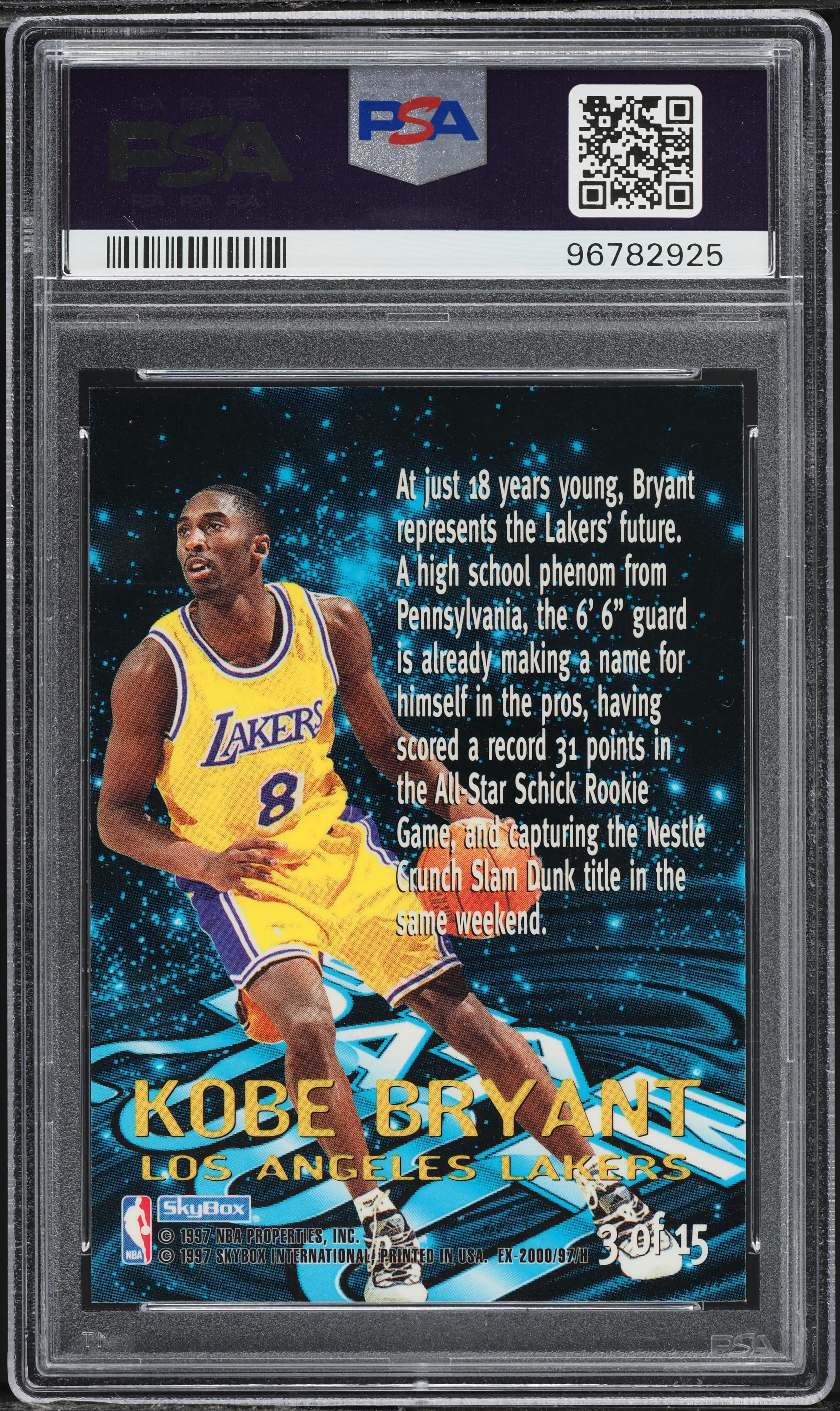 1996 Skybox E-X2000 Star Date 2000 Kobe Bryant ROOKIE #3 PSA