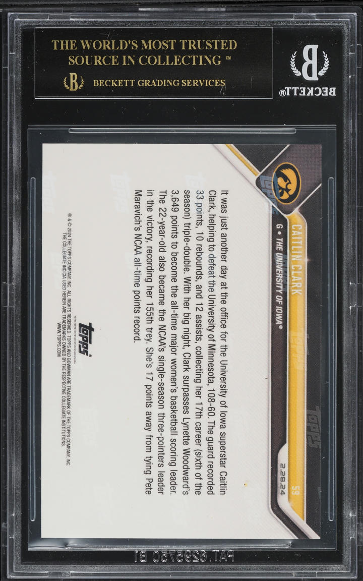 2023 Bowman University Now Caitlin Clark ROOKIE #59 BGS 10 BLACK LABEL