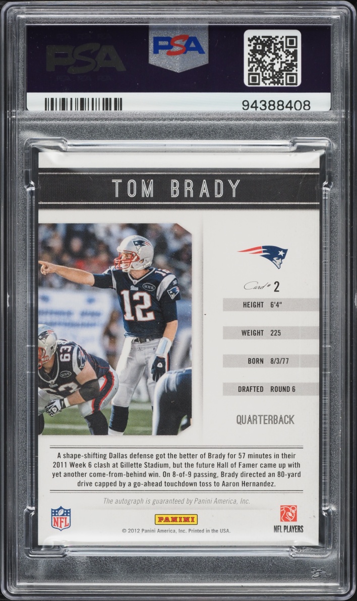 2011 Panini Playbook TB12 Collection Unsigned Proof Tom Brady AUTO DNA 10 #2 PSA 8 NM-MT