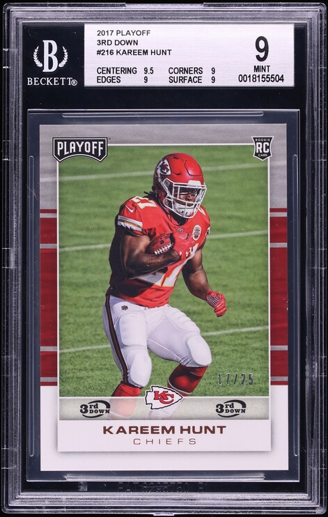 2017 Panini Playoff 3rd Down Kareem Hunt ROOKIE /25 #216 BGS 9 MINT