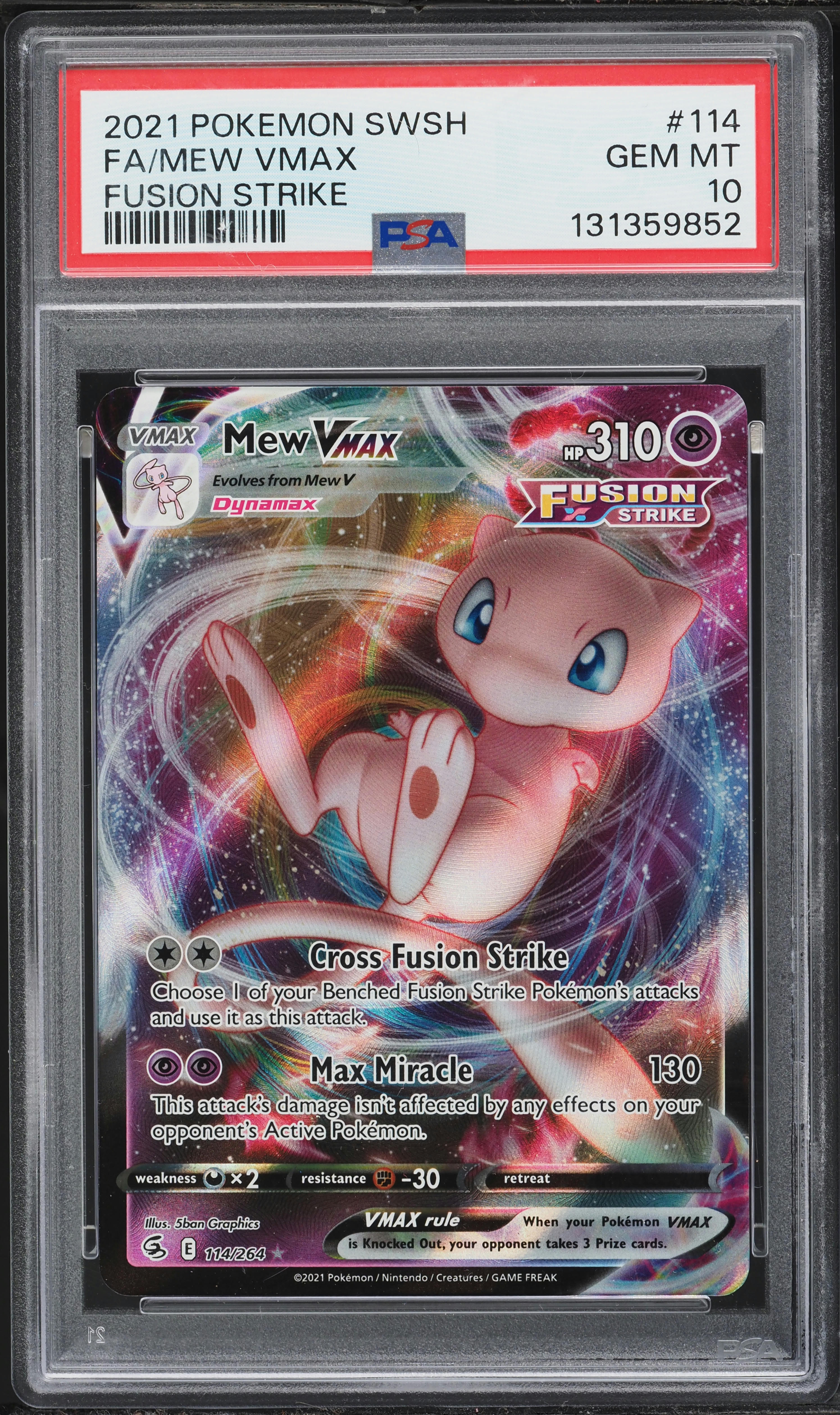 2021 Pokemon Sword & Shield Fusion Strike Full Art Mew VMAX #114 PSA 10 GEM MINT
