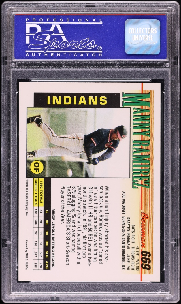 1993 Bowman Manny Ramirez ROOKIE #669 PSA 8 NM-MT