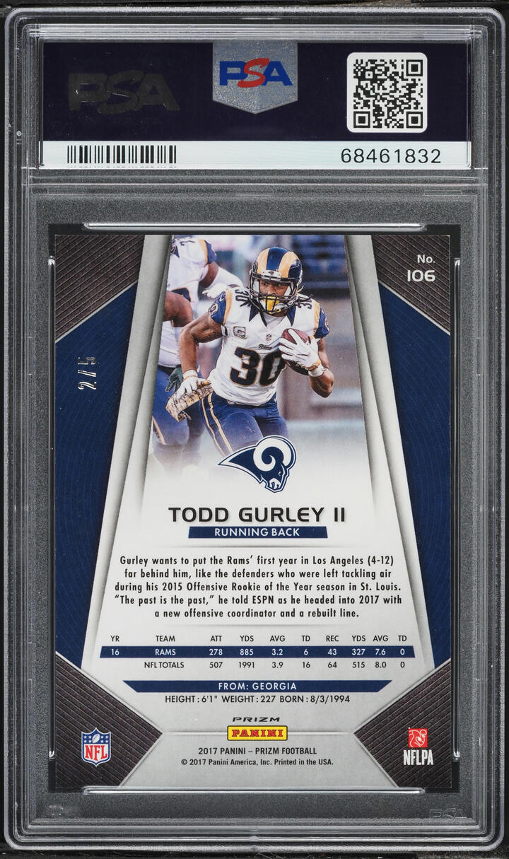 2017 Panini Prizm Gold Vinyl Todd Gurley II /5 #106 PSA 8 NM-MT - Photo 2