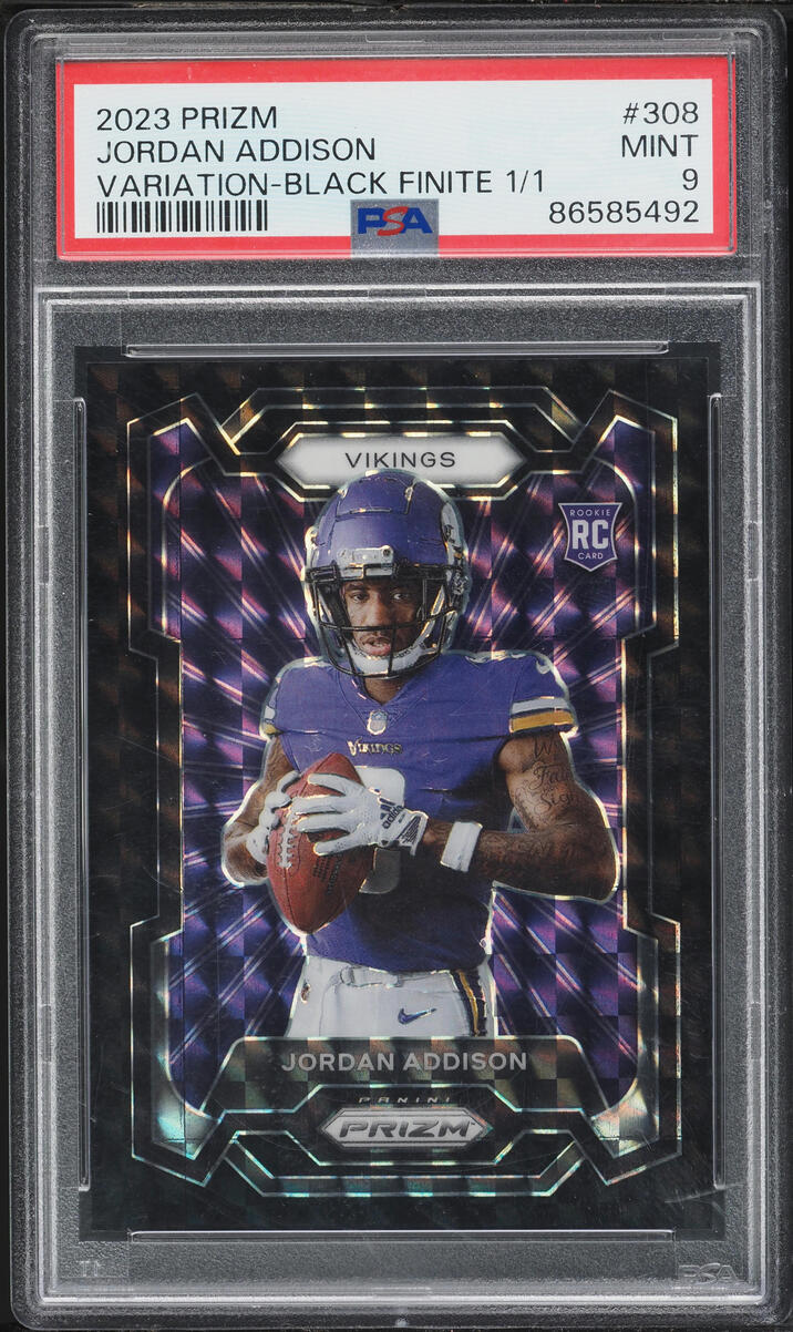 2023 Panini Prizm Variation Black Finite Jordan Addison ROOKIE 1/1 #308 PSA 9 MINT - Photo 1