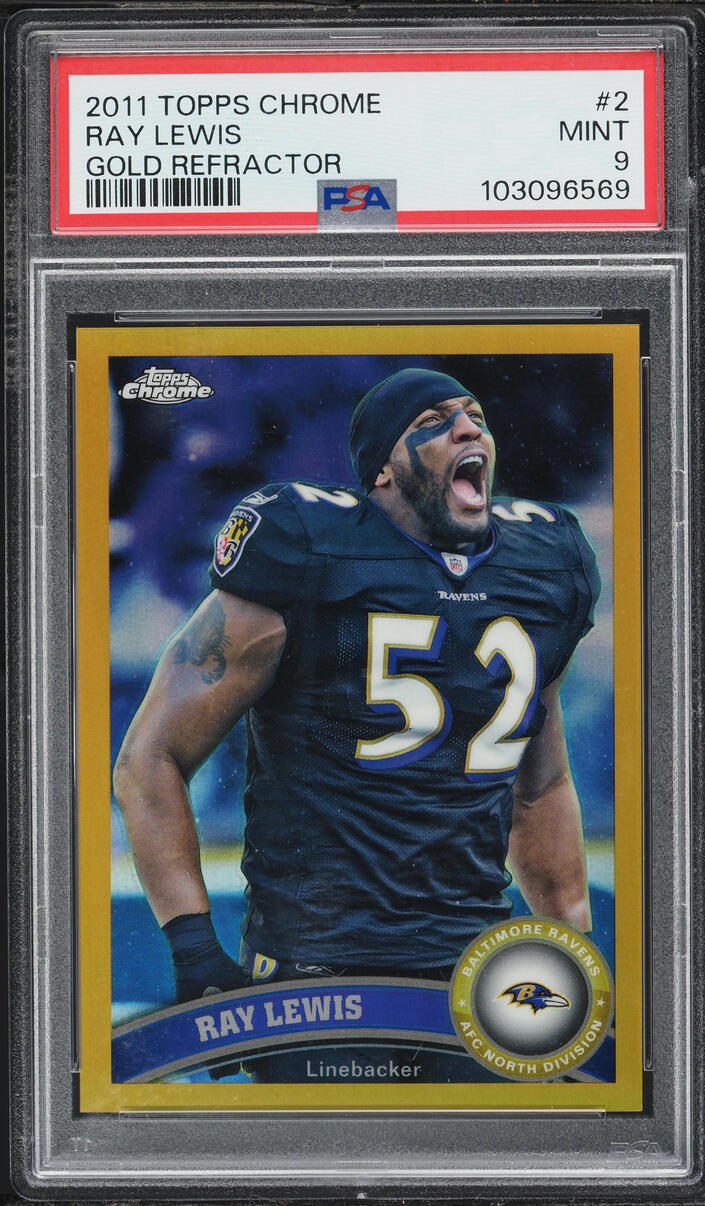 2011 Topps Chrome Gold Refractor Ray Lewis /50 #2 PSA 9 MINT - Photo 1