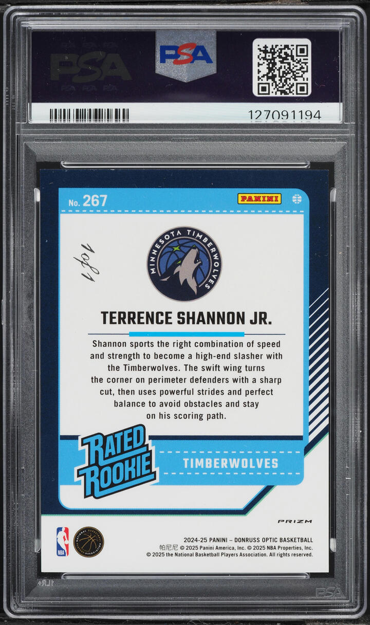 2024 Donruss Optic Gold Vinyl Terrence Shannon Jr. ROOKIE 1/1 #267 PSA 9 MINT - Photo 2