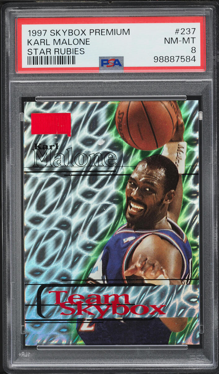 1997 Skybox Premium Star Rubies Karl Malone /50 #237 PSA 8 NM-MT - Photo 1