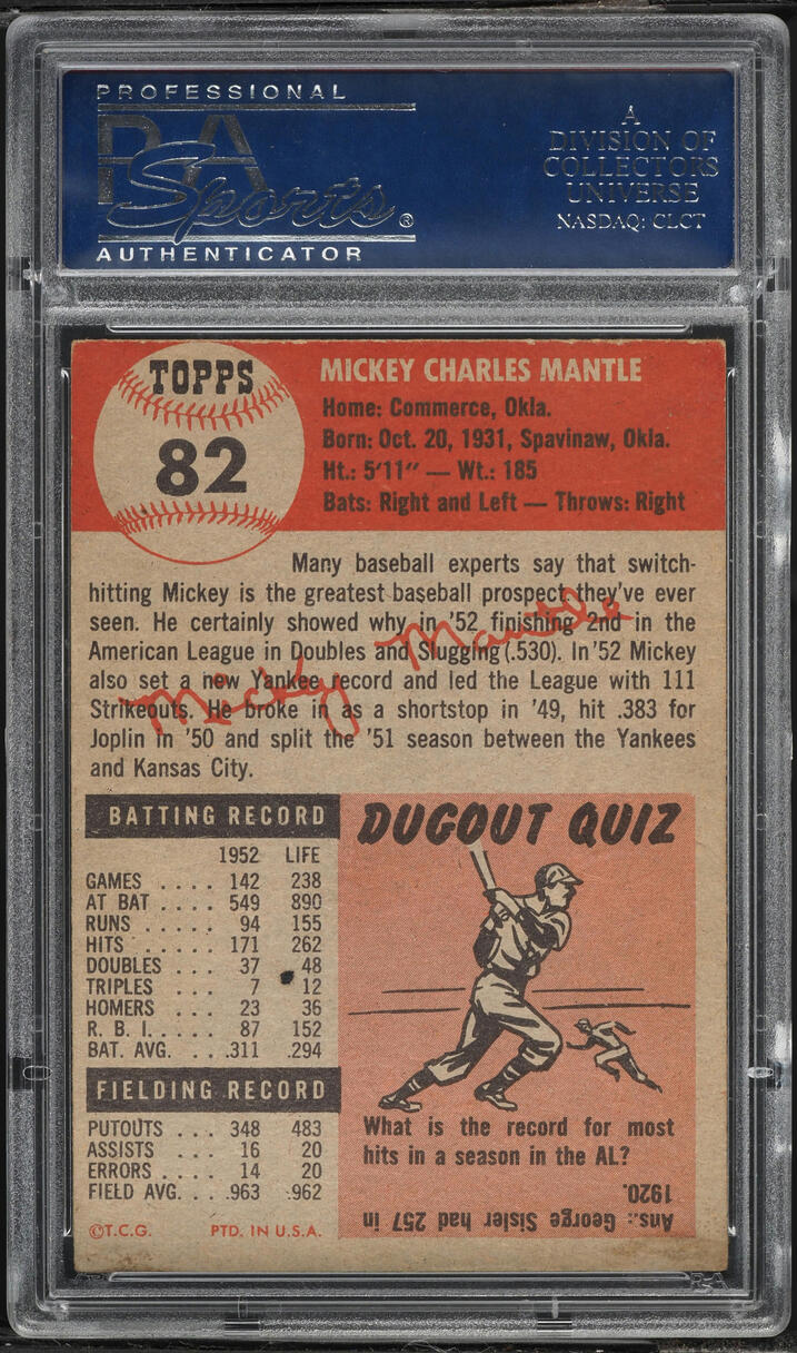 1953 Topps Mickey Mantle SHORT PRINT #82 PSA 6 EXMT - Photo 2