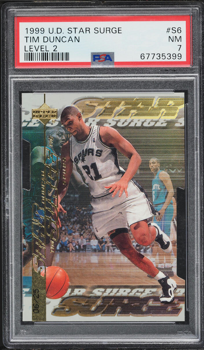 1999 Upper Deck Star Surge Level 2 Tim Duncan /25 #S6 PSA 7 NRMT - Photo 1